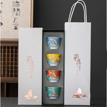 陶瓷主人杯单杯 999纯银茶杯套装手工鎏银杯珐琅彩功夫茶具品茗杯