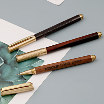 实木签字笔商务签单高档宝珠笔黄铜夹子复古黑色送礼企业LOGO刻字