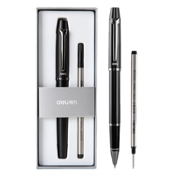 得力商务高档宝珠笔金属笔杆男士签名办公黑色水笔中性笔礼盒套装